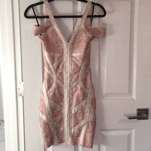 Rose gold Bebe bandage cocktail dress